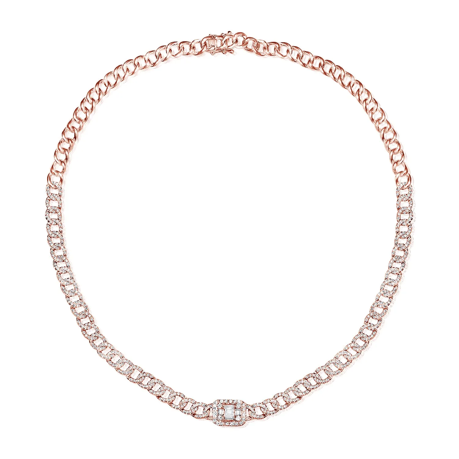 14k Gold & Baguette Diamond Curb Link Chain Necklace - 3.12ct