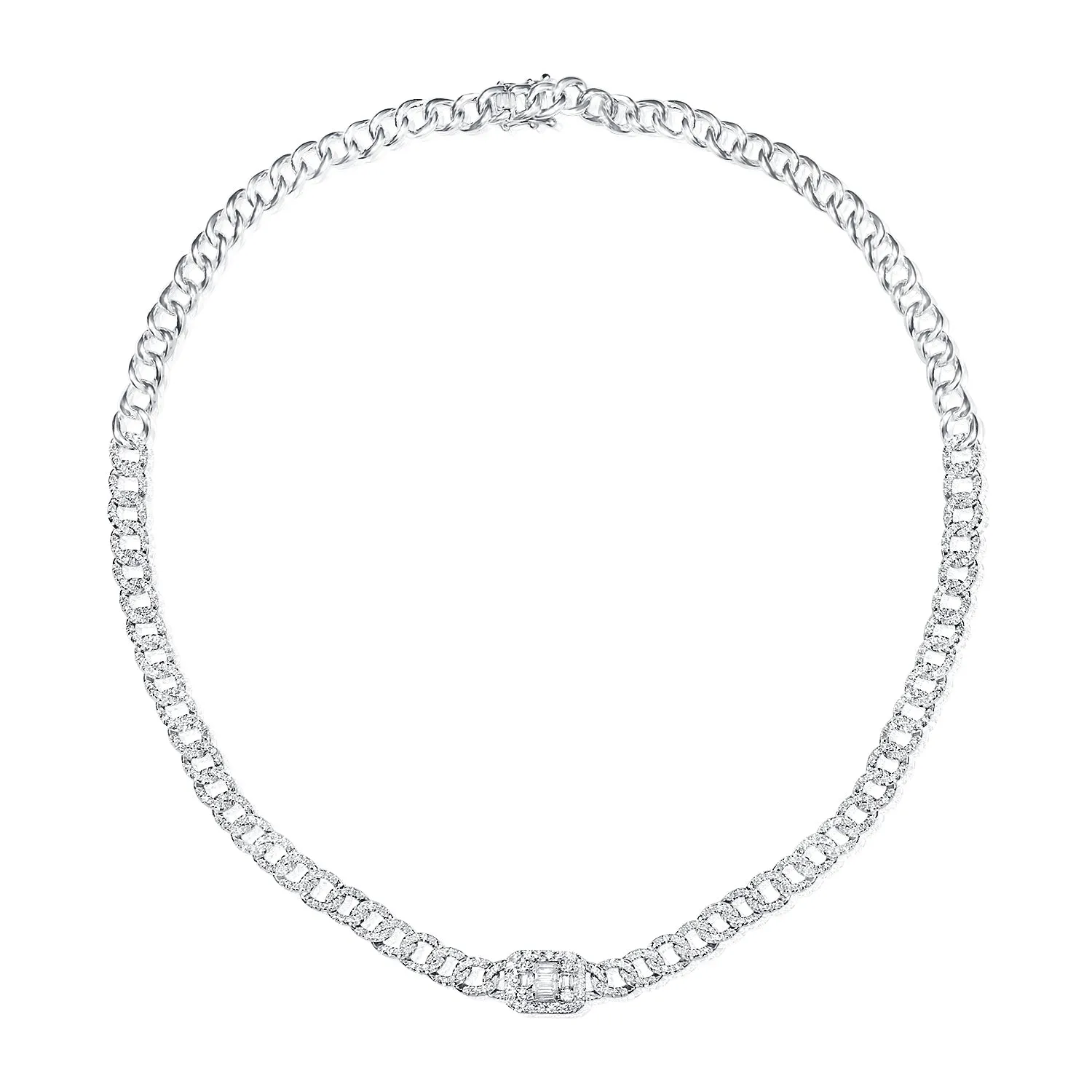 14k Gold & Baguette Diamond Curb Link Chain Necklace - 3.12ct