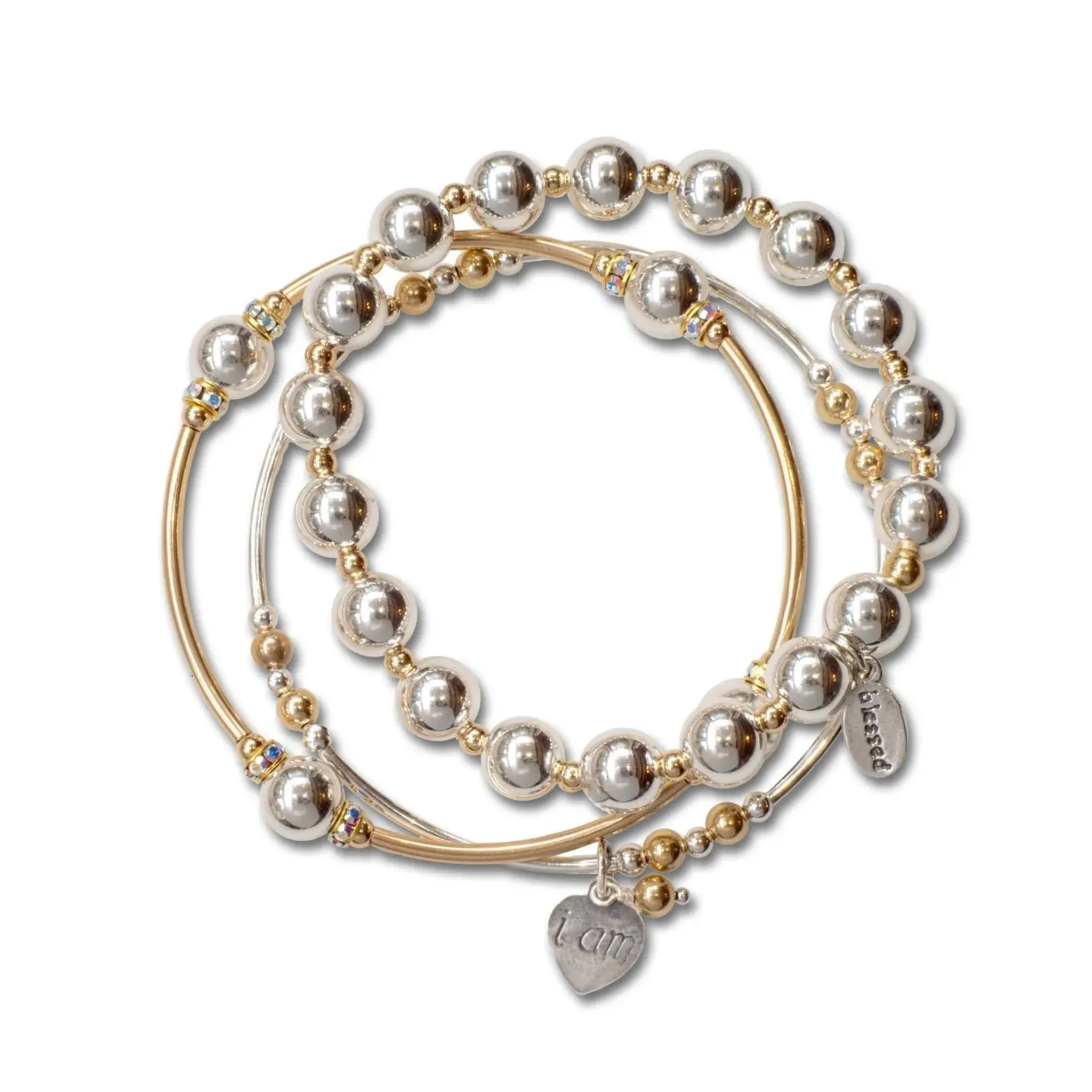 8mm Sterling Silver and Gold Blessing Bracelet