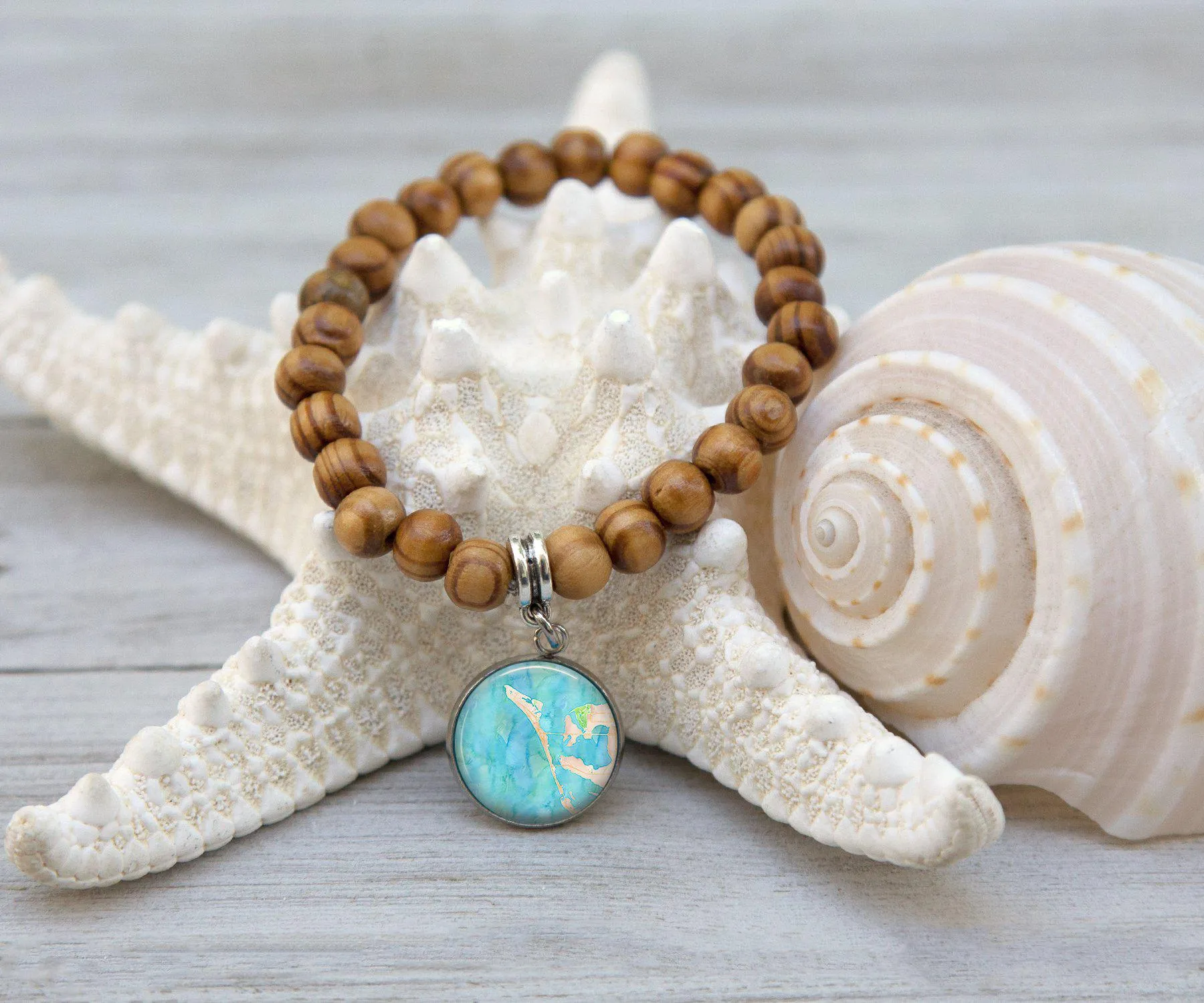 Anna Maria Island Watercolor Wooden Beaded Bracelet | Handmade Jewelry