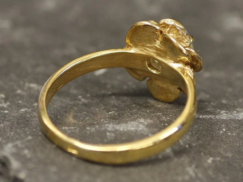 Aquamarine Gold Vintage Flower Ring, Rose Flower Ring, Natural Aquamarine Ring