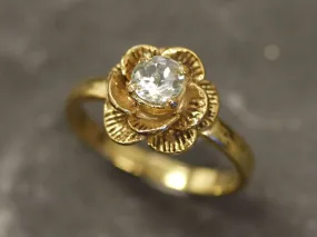 Aquamarine Gold Vintage Flower Ring, Rose Flower Ring, Natural Aquamarine Ring