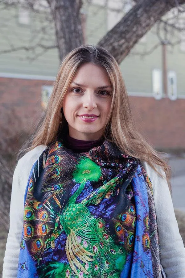 Black & Blue Peacock Scarf - Modal Elegance from India