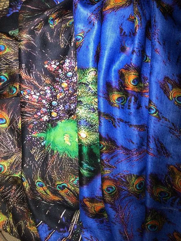 Black & Blue Peacock Scarf - Modal Elegance from India