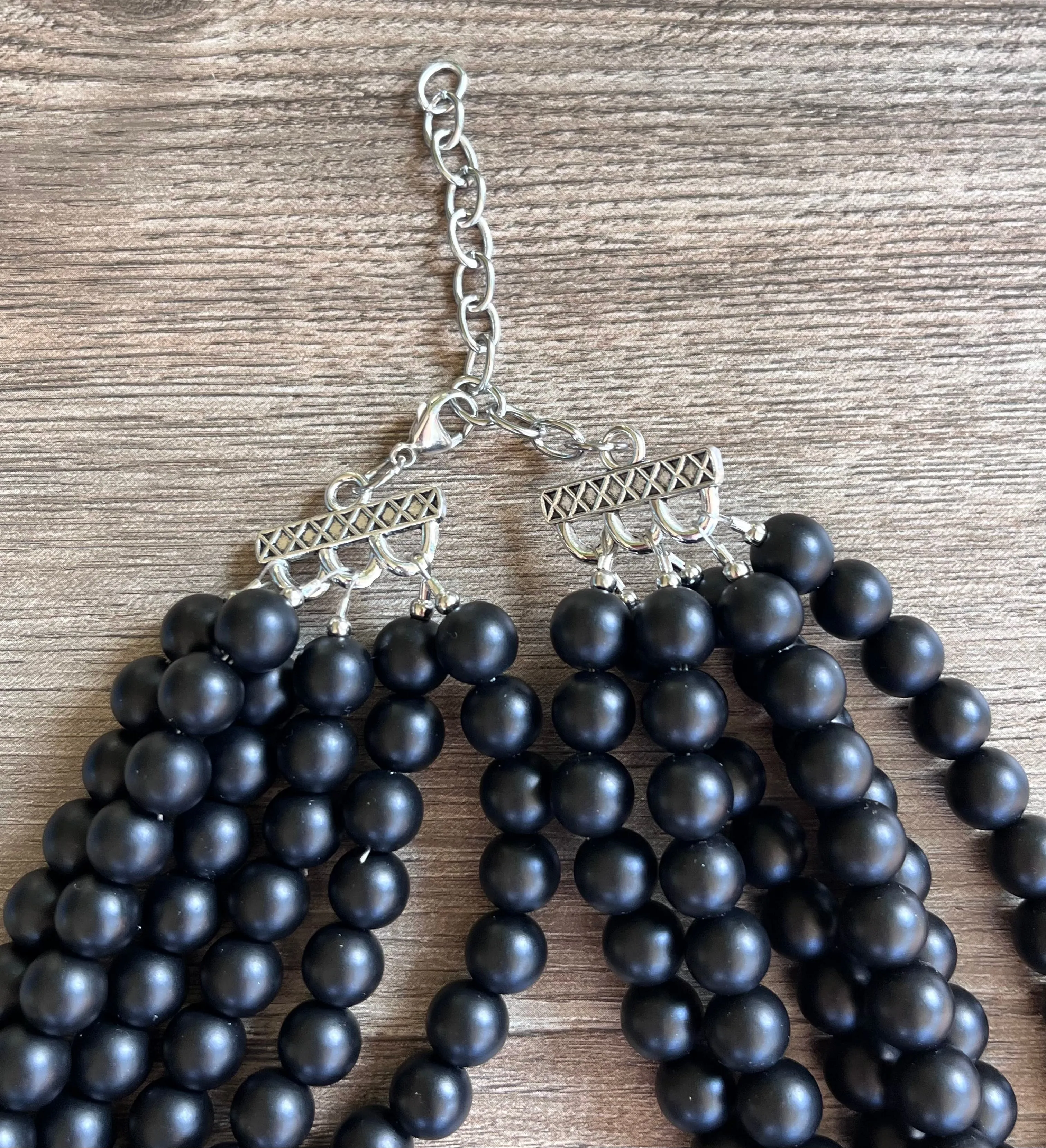 Black Matte Acrylic Multi Strand Chunky Statement Necklace - Alana