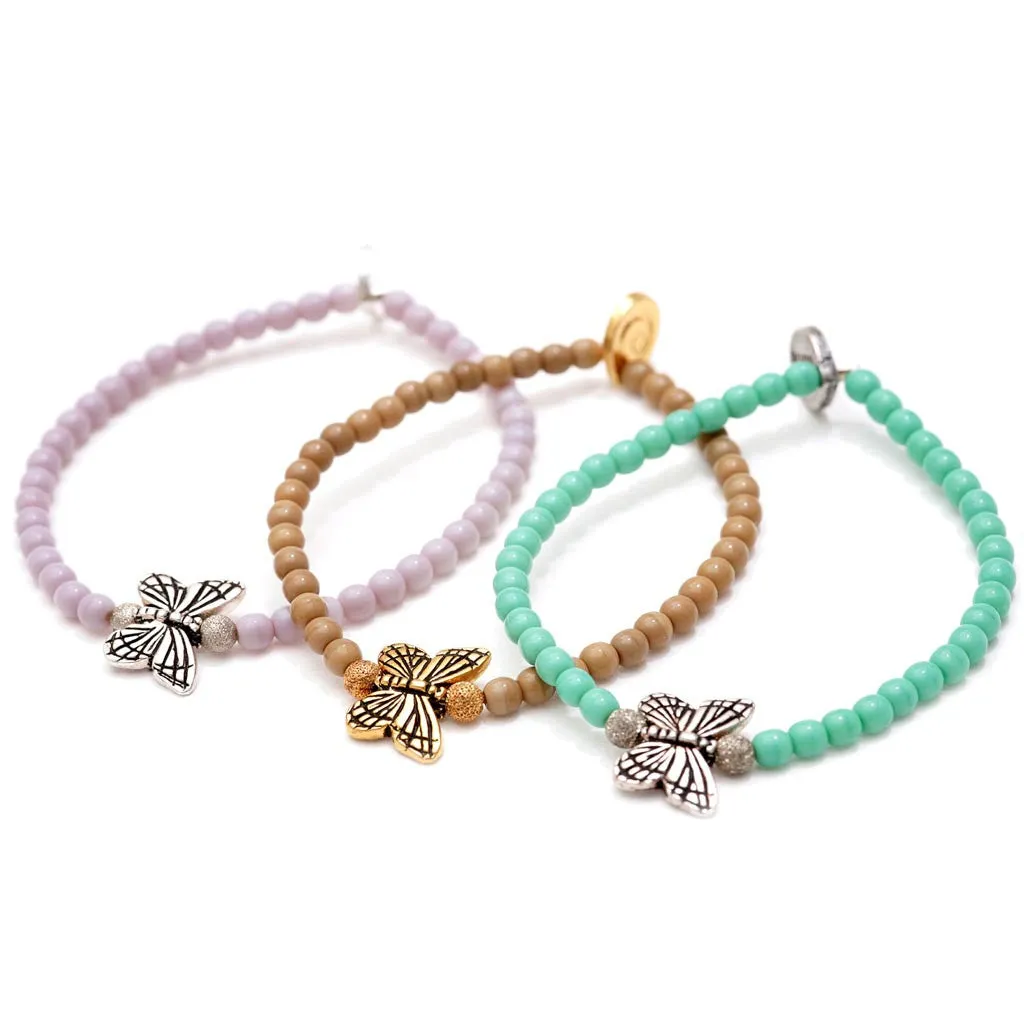 Butterfly Charm Glass Bead Bracelet