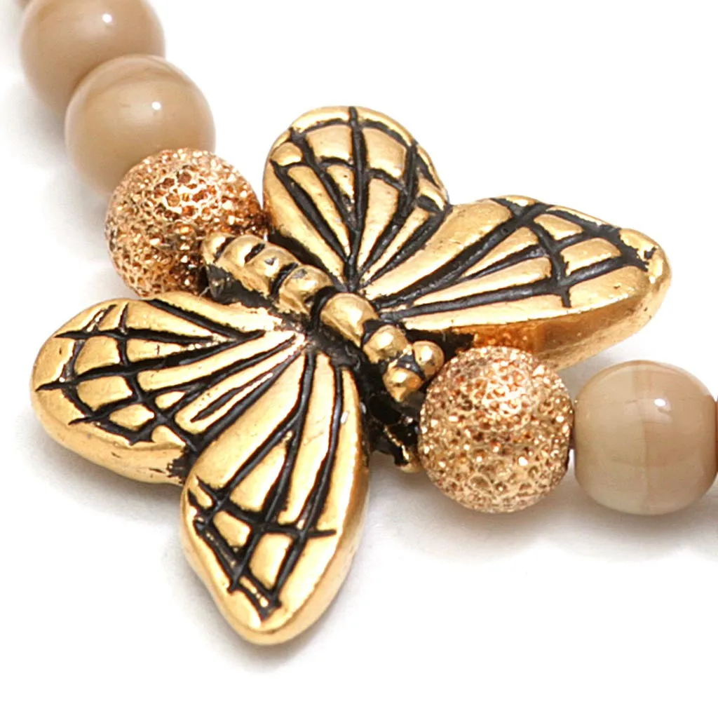 Butterfly Charm Glass Bead Bracelet