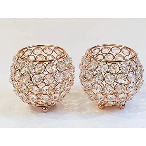 CentraLit Crystal Votives Bowl Candle Holders Tealight Candle Centerpieces For Wedding Home Party Table Decoration (Gold (Pack Of 2)), Iron