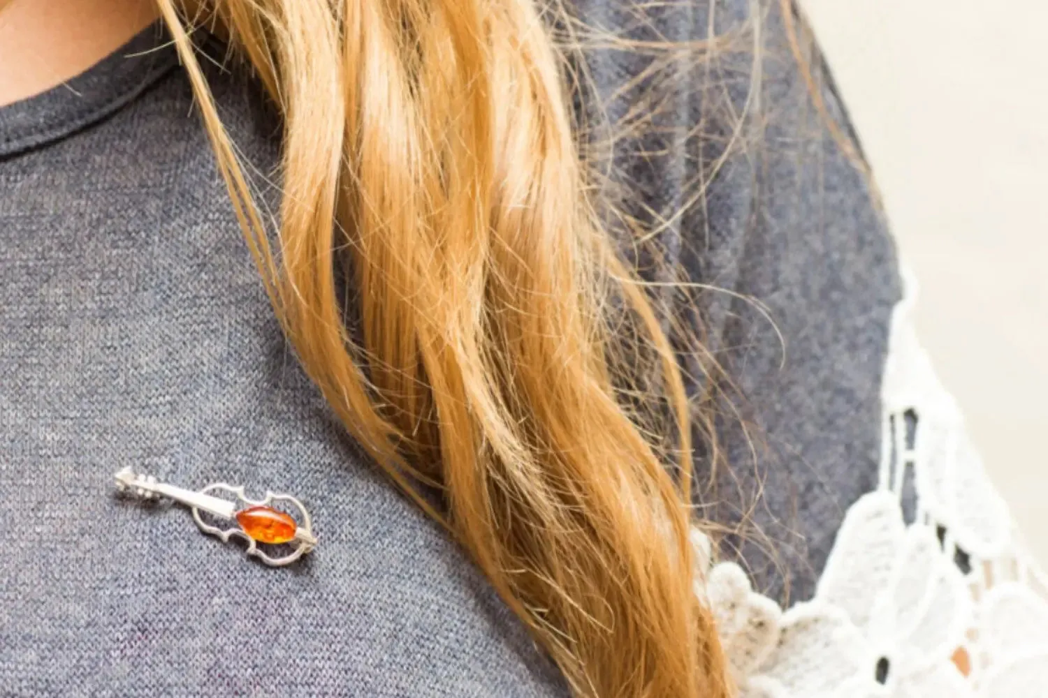 Classic Amber Violin Brooch