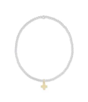 Classic Sterling Mixed Metal 2mm Bead Bracelet - Signature Cross Small Gold Charm