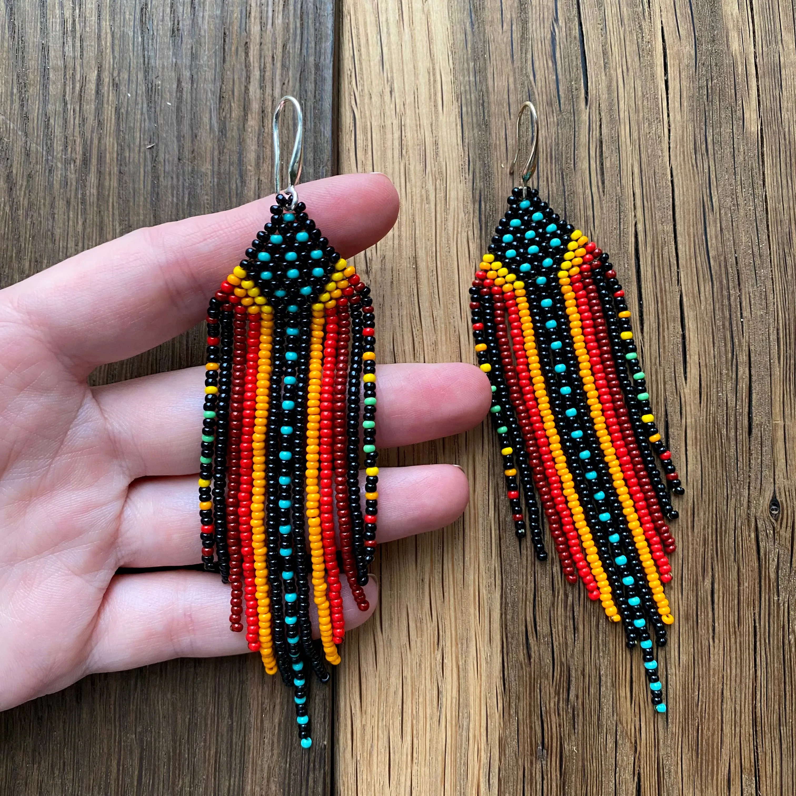 Dangle Colorful Seed Bead Chandelier Earrings for Women in boho hippie style. Statement Fringe Earrings. Long Indigenous style Earrings Native inspired. Ukraine seller.