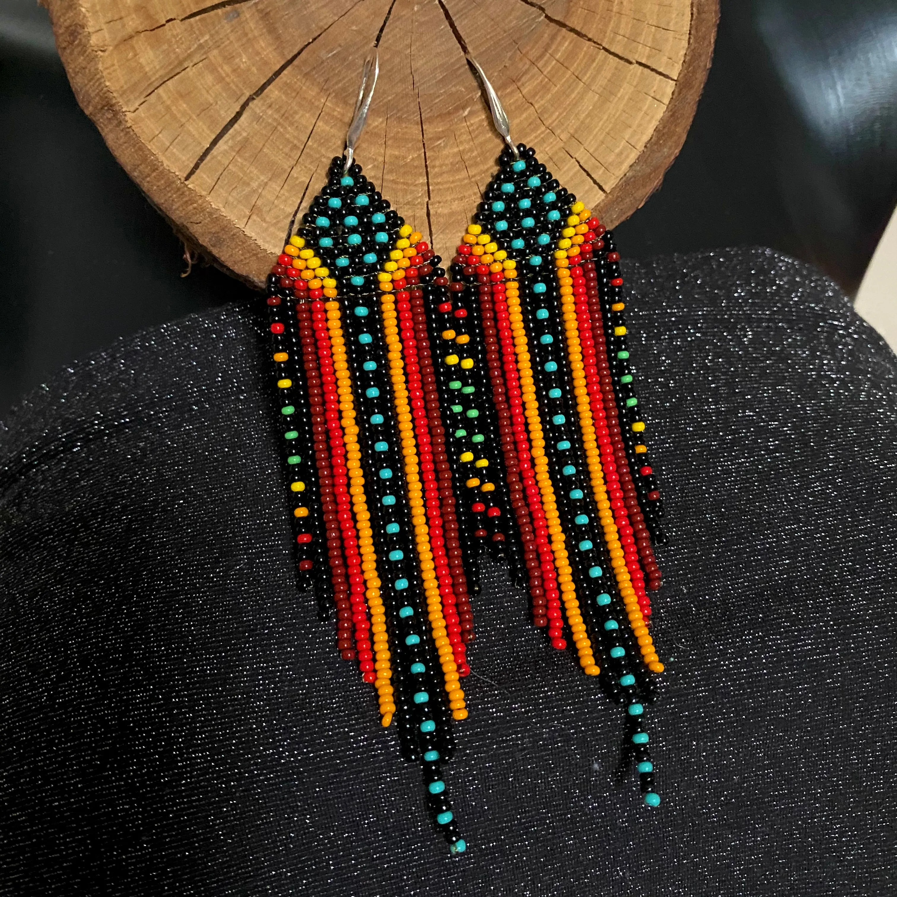 Dangle Colorful Seed Bead Chandelier Earrings for Women in boho hippie style. Statement Fringe Earrings. Long Indigenous style Earrings Native inspired. Ukraine seller.