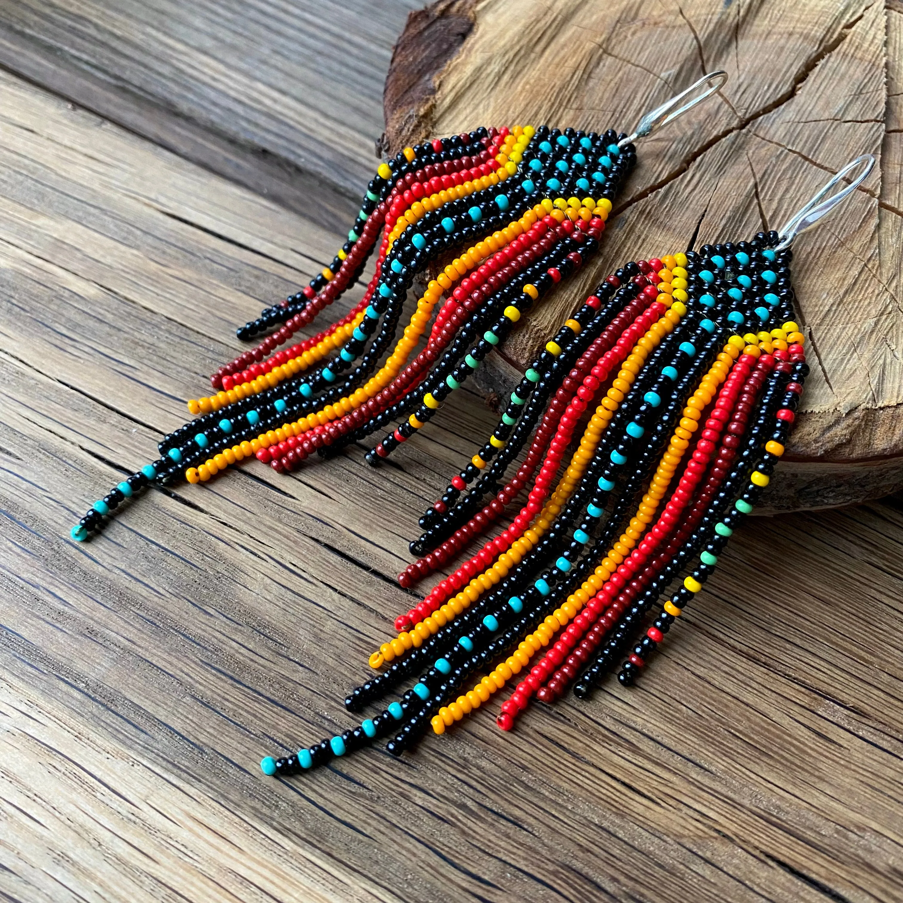 Dangle Colorful Seed Bead Chandelier Earrings for Women in boho hippie style. Statement Fringe Earrings. Long Indigenous style Earrings Native inspired. Ukraine seller.