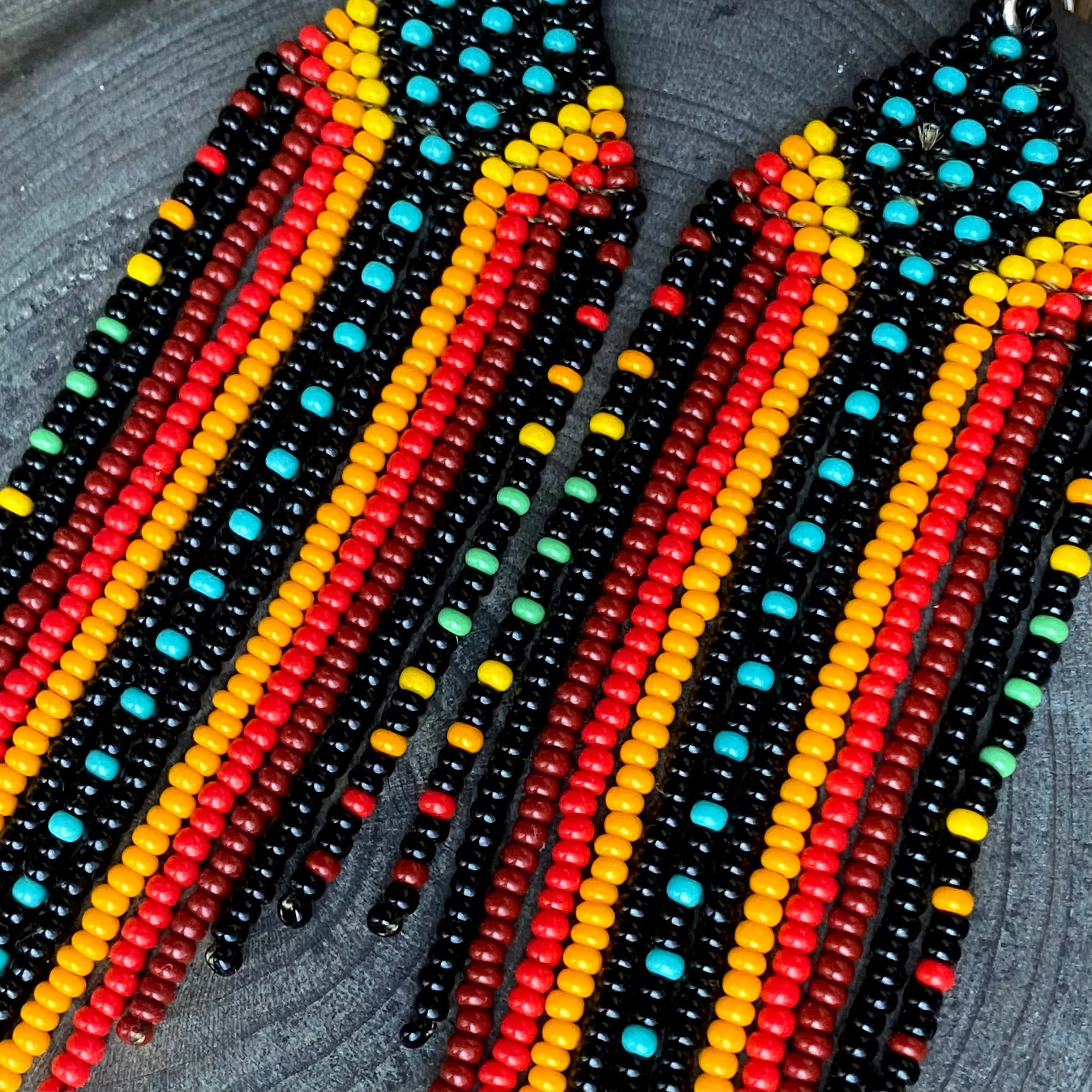 Dangle Colorful Seed Bead Chandelier Earrings for Women in boho hippie style. Statement Fringe Earrings. Long Indigenous style Earrings Native inspired. Ukraine seller.