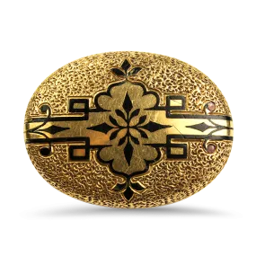 Estate 14K Yellow Gold Enamel Victorian Style Brooch