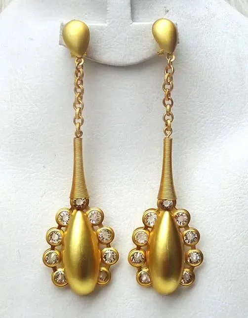 Extra Long 3D Beautiful Design Gold Color with Rhinestone African Party Earring Jewellery Gift