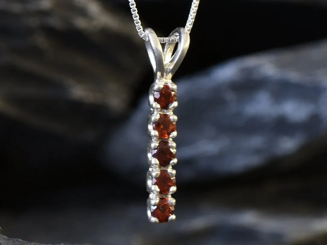 Genuine Garnet Pendant - Red Bar Necklace - Vintage Drop Necklace