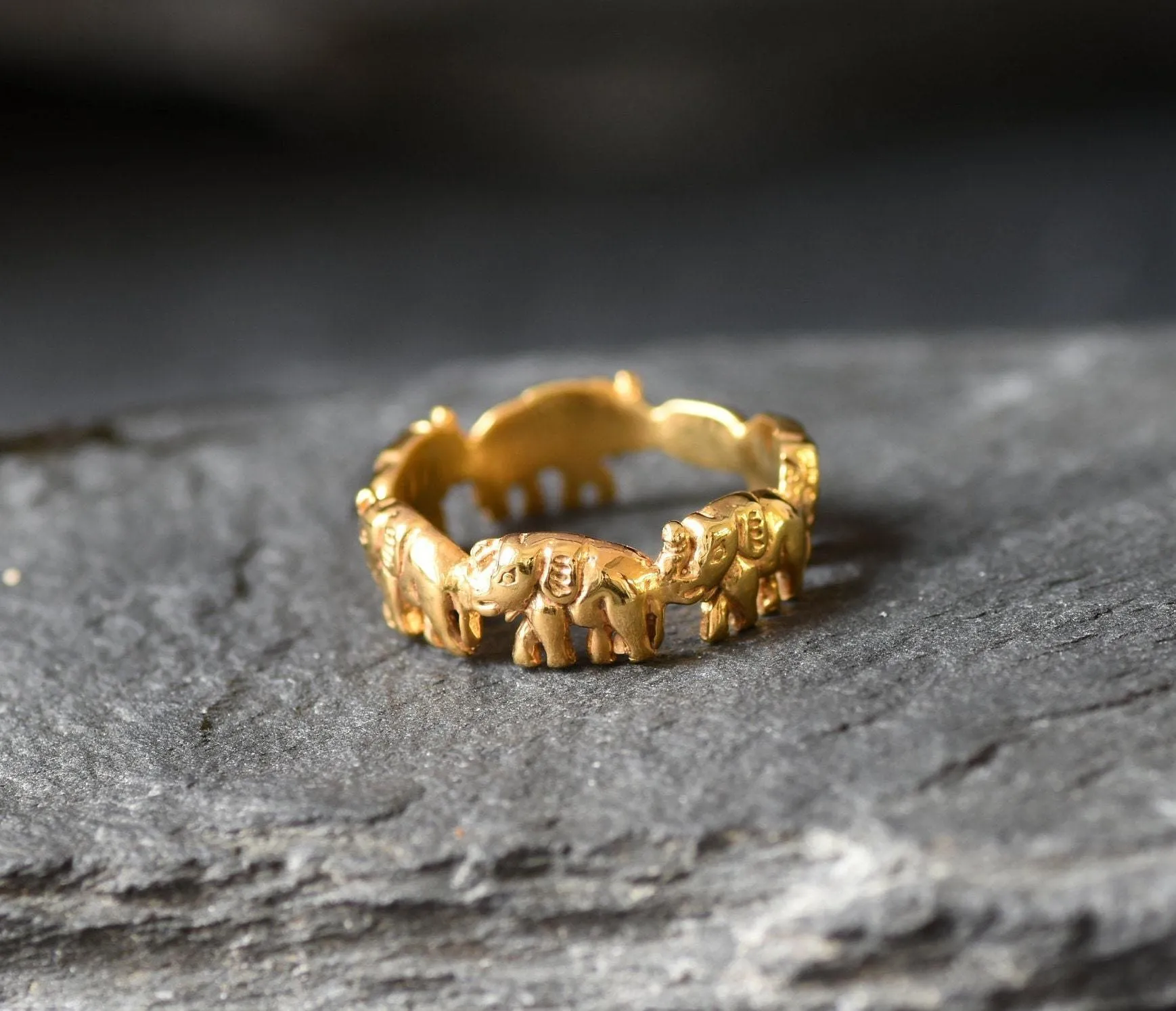 Gold Elephant Band - Elephant Charm Ring, Small Animal Band