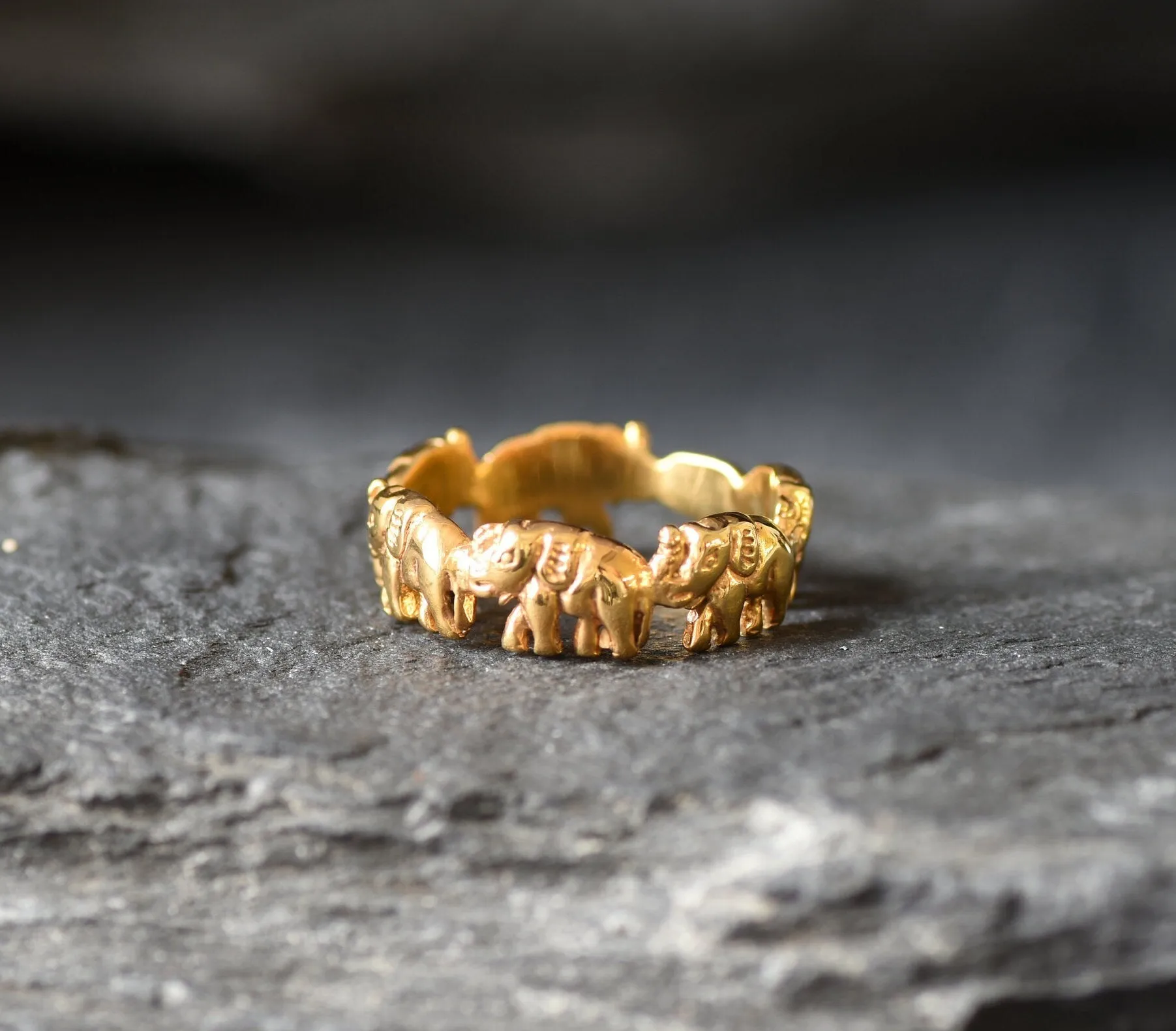 Gold Elephant Band - Elephant Charm Ring, Small Animal Band