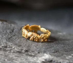 Gold Elephant Band - Elephant Charm Ring, Small Animal Band