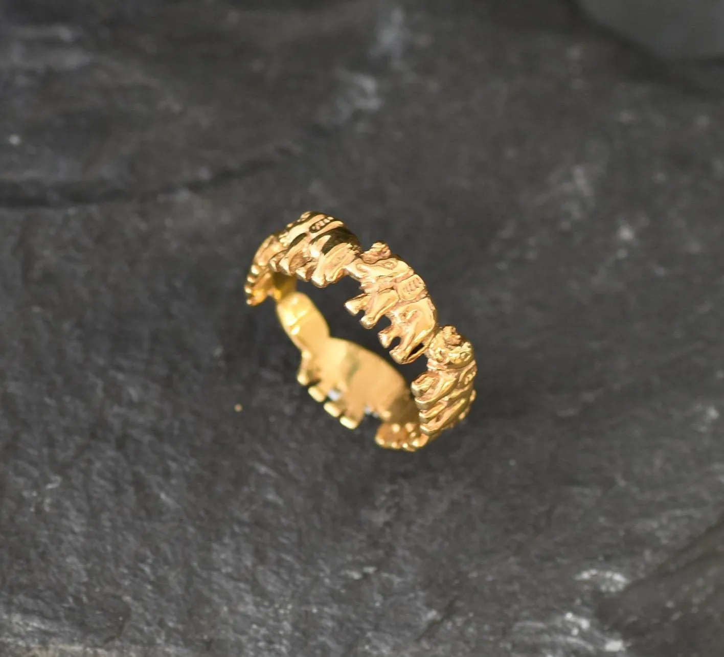 Gold Elephant Band - Elephant Charm Ring, Small Animal Band