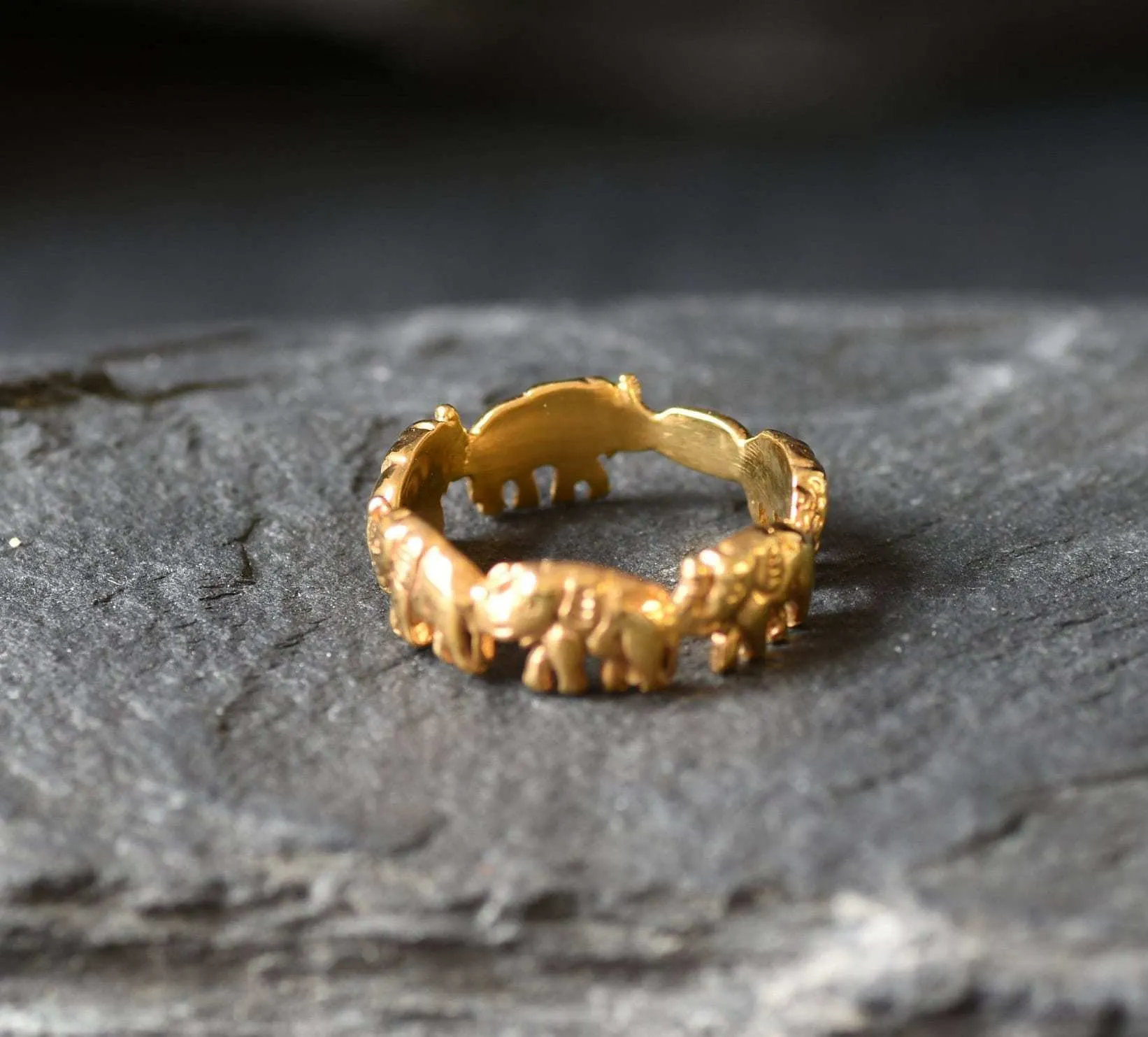 Gold Elephant Band - Elephant Charm Ring, Small Animal Band