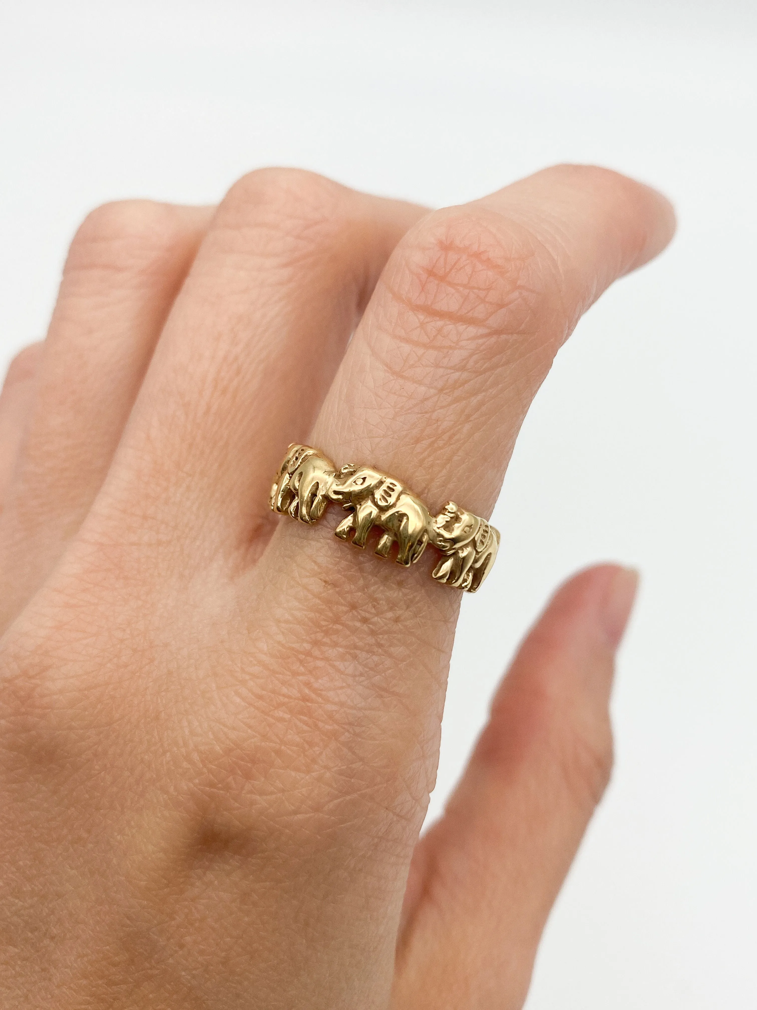 Gold Elephant Band - Elephant Charm Ring, Small Animal Band