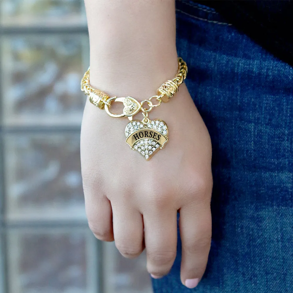Gold Horses Pave Heart Charm Braided Bracelet