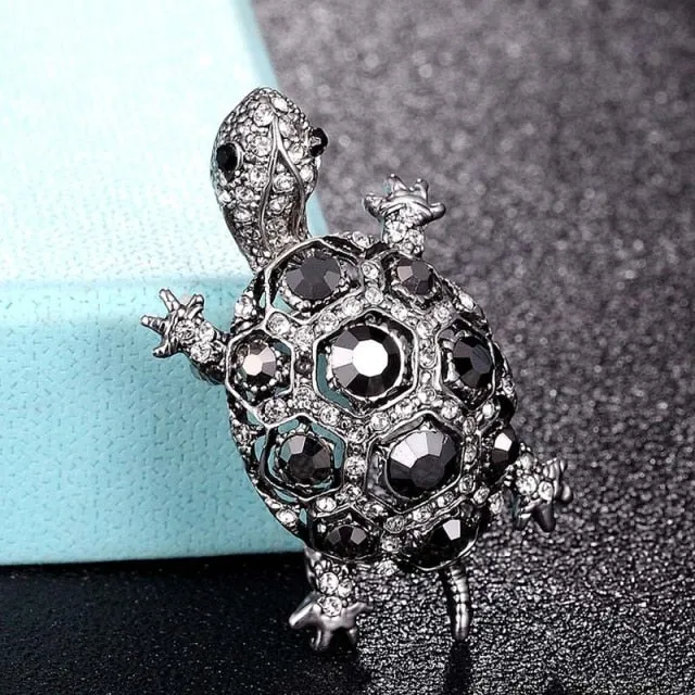 Green Rhinestone Turtle Brooch Pin