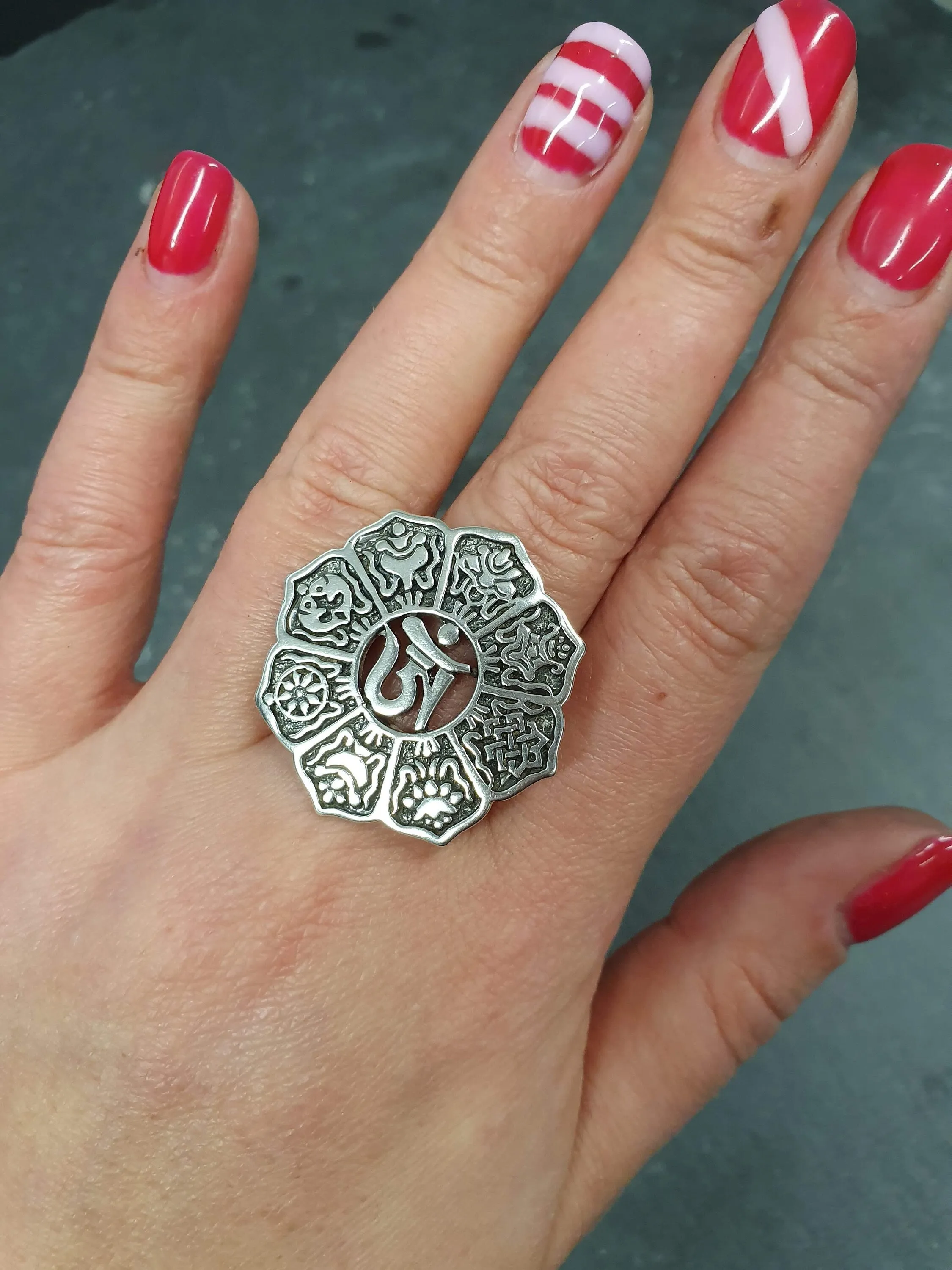 Large Ohm Ring - Silver Round Ring - Silver Statement Ring