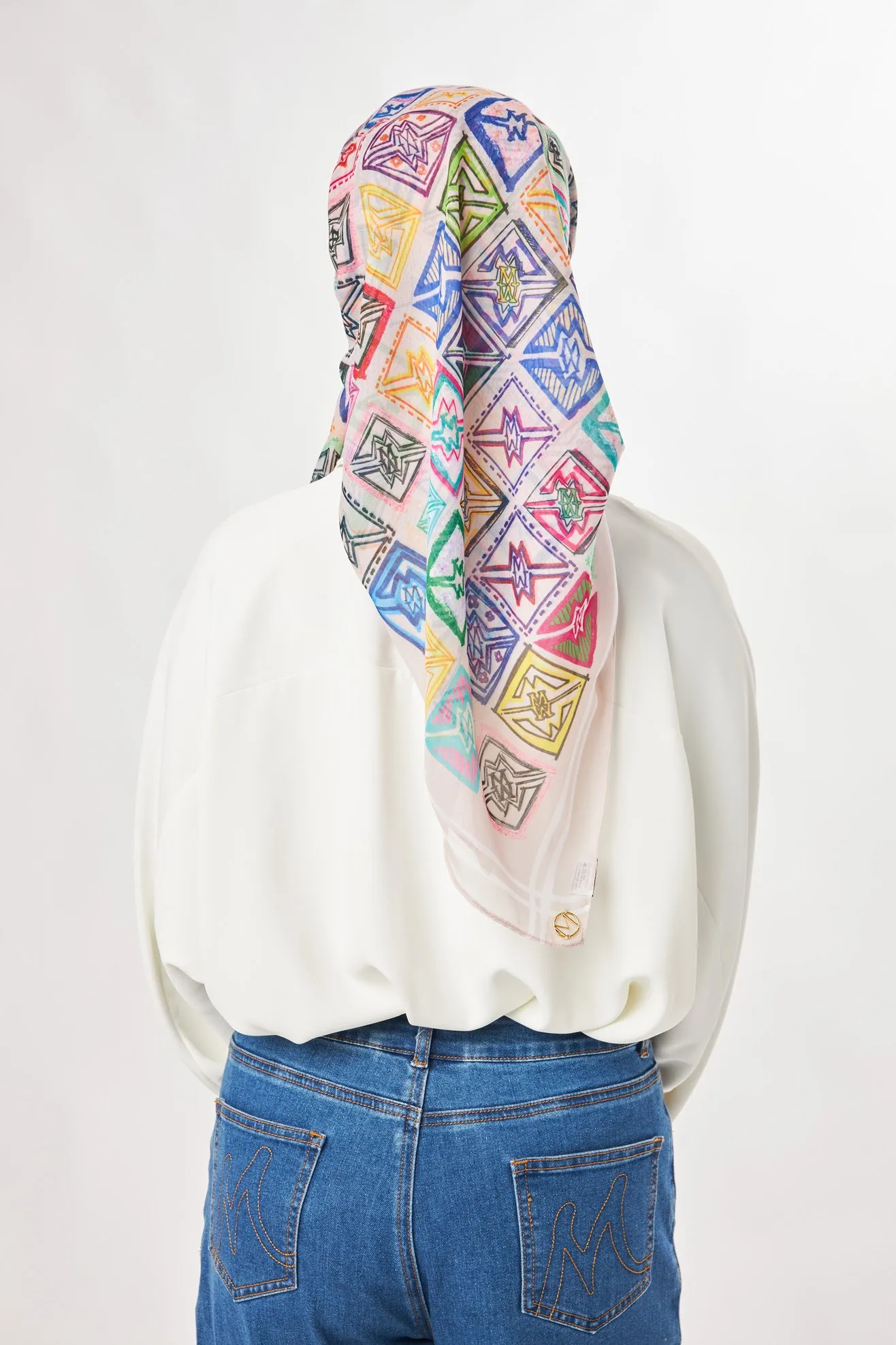 Marny Square Scarf - Colourful White