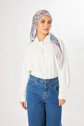 Marny Square Scarf - Colourful White