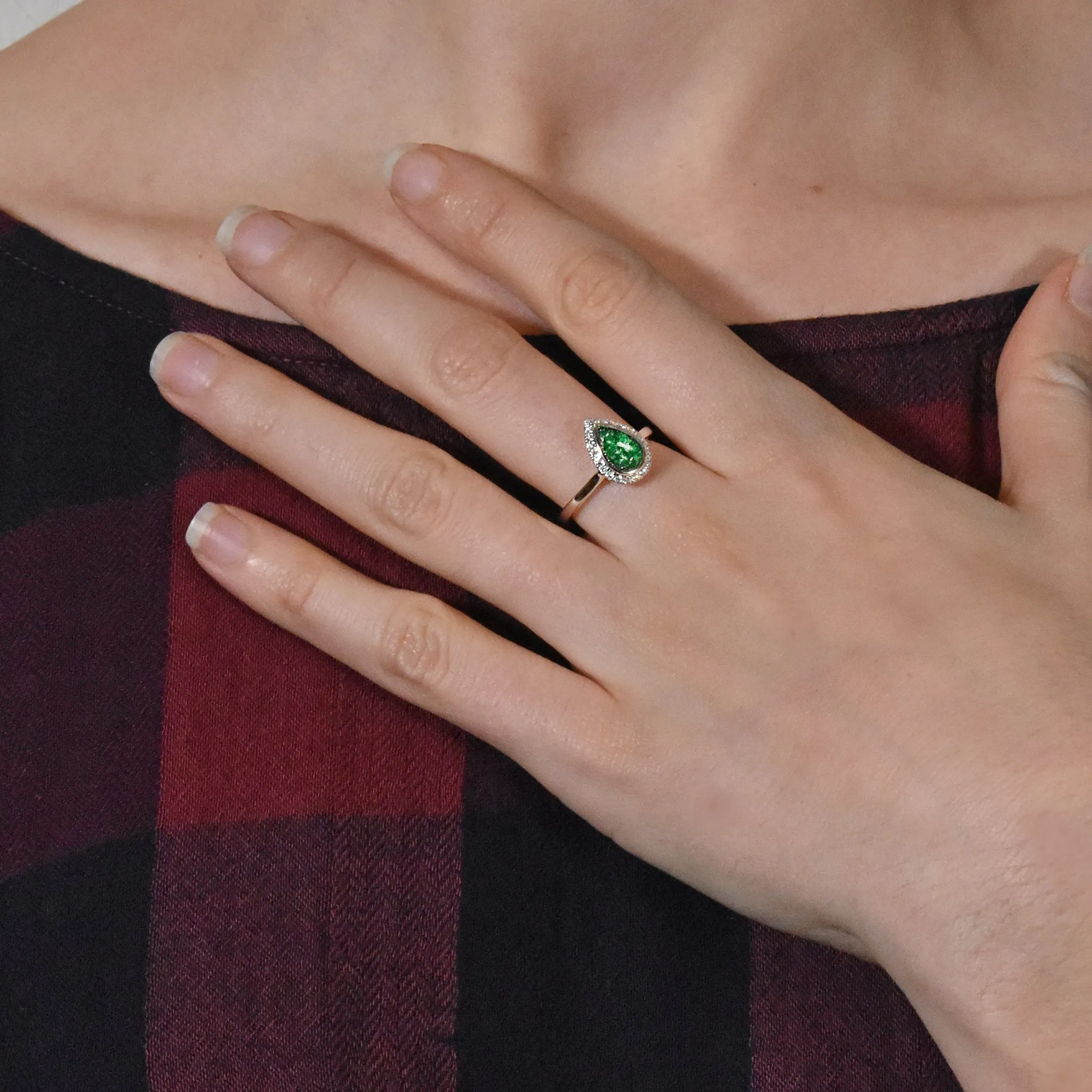 Pear Cut Resin Ashes Ring With Diamonds