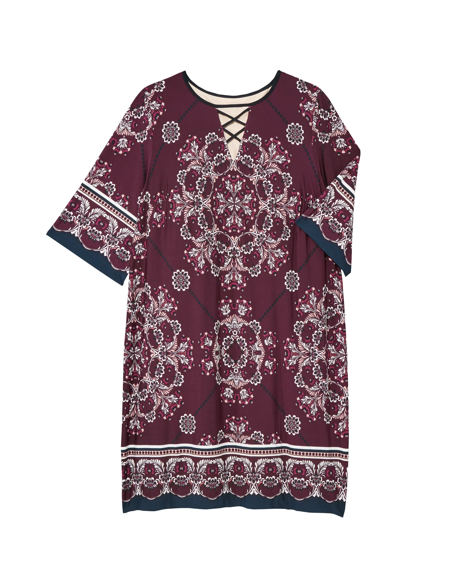 Polson Lattice Detail Dress | Burgundy / Tan