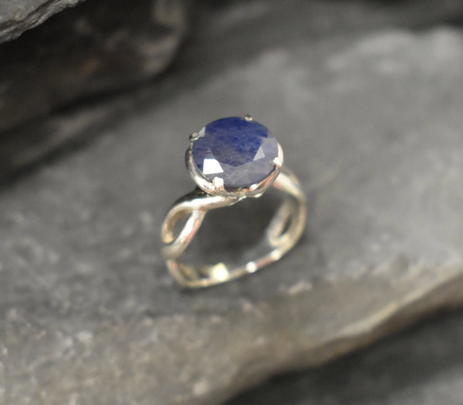 Sapphire Statement Ring - Genuine Sapphire Ring - Blue Round Ring