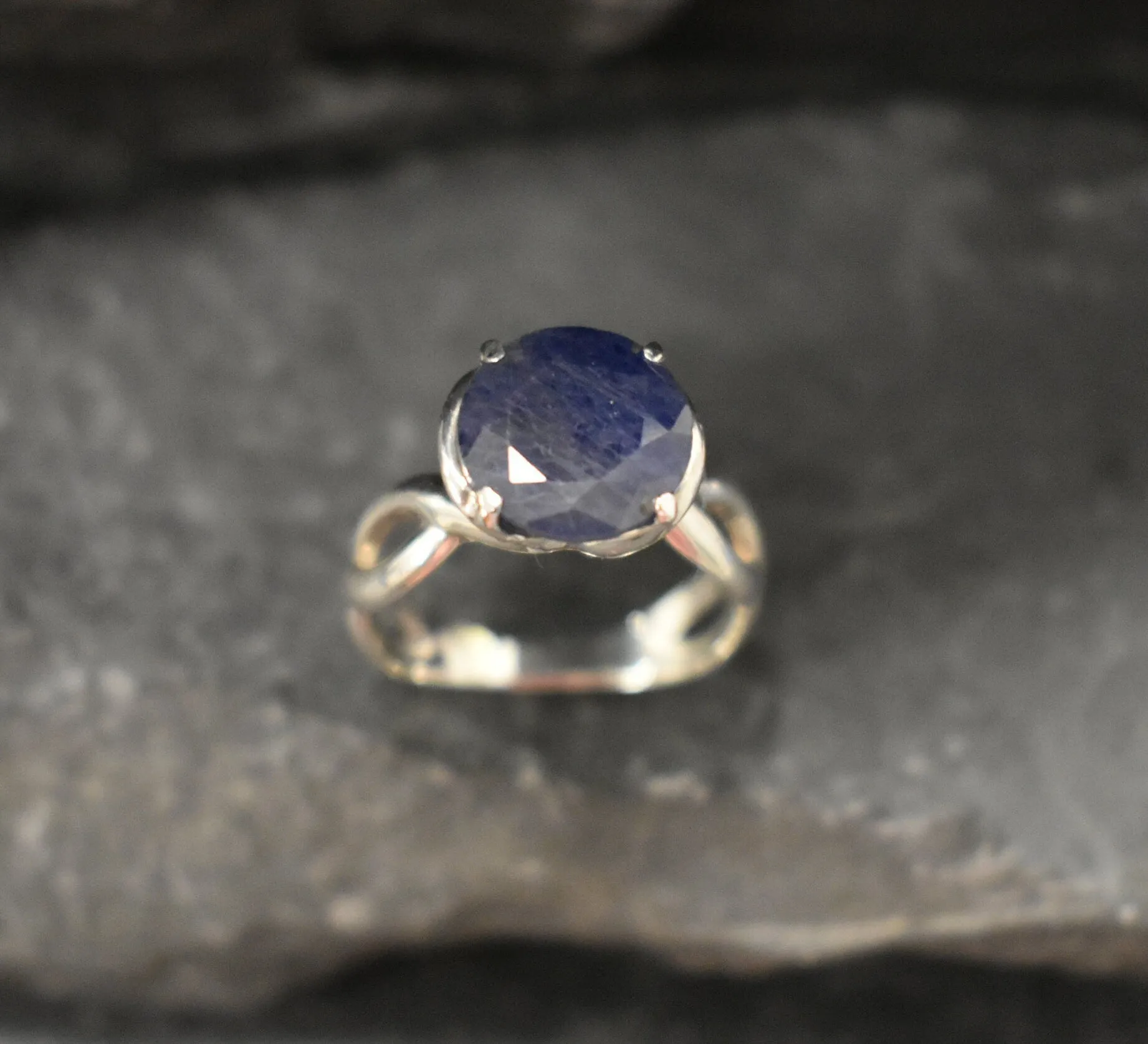 Sapphire Statement Ring - Genuine Sapphire Ring - Blue Round Ring