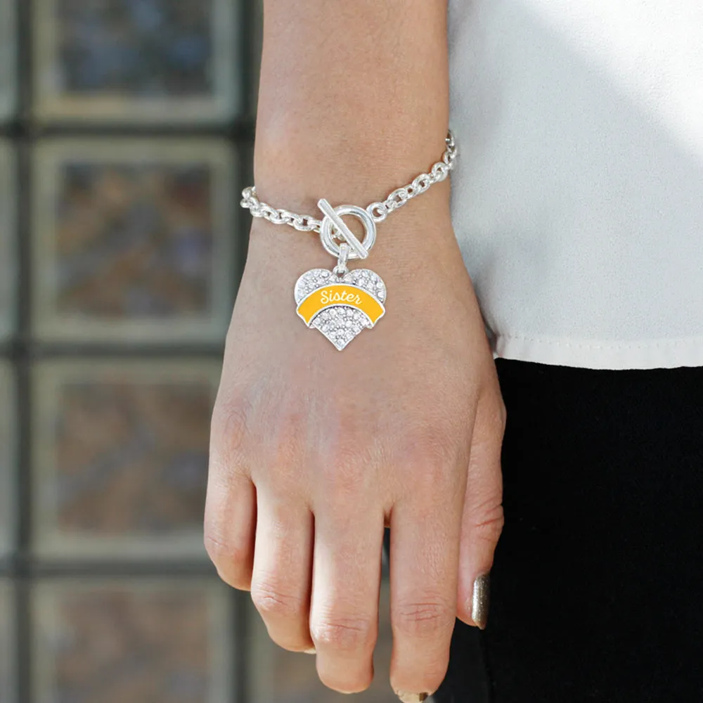 Silver Marigold Sister Pave Heart Charm Toggle Bracelet