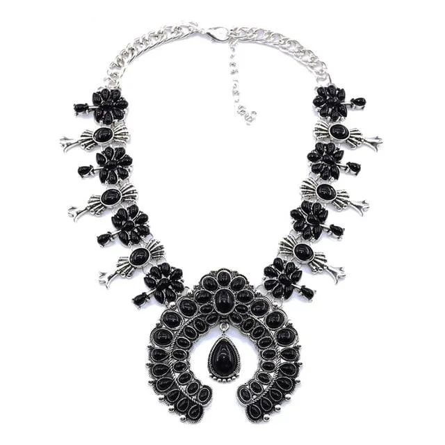 Squash Blossom  6 Colors 9 Styles You Choose Silver With Black Red Gray Green Turquoise Or Purple Long Indian Statement Jewelry Bohemian Boho Cowgirl Southwestern Necklaces