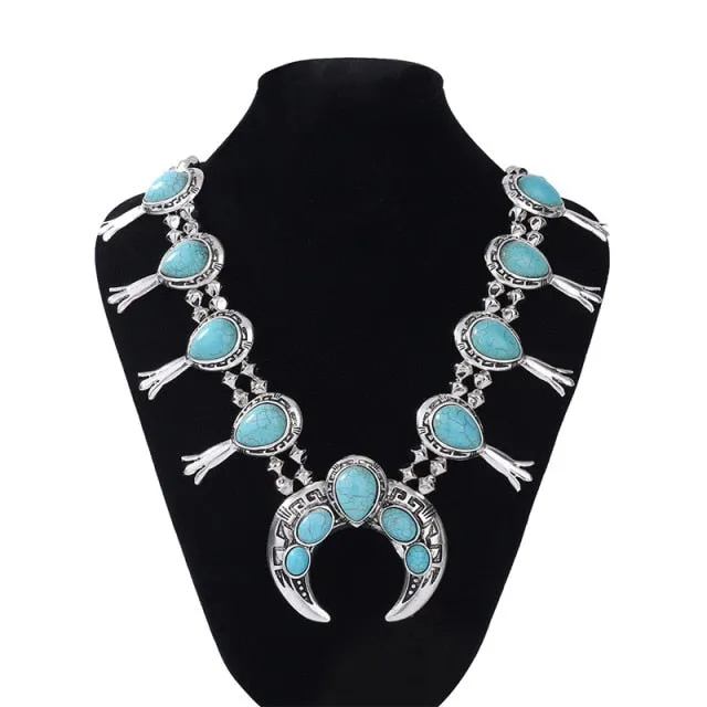 Squash Blossom  6 Colors 9 Styles You Choose Silver With Black Red Gray Green Turquoise Or Purple Long Indian Statement Jewelry Bohemian Boho Cowgirl Southwestern Necklaces