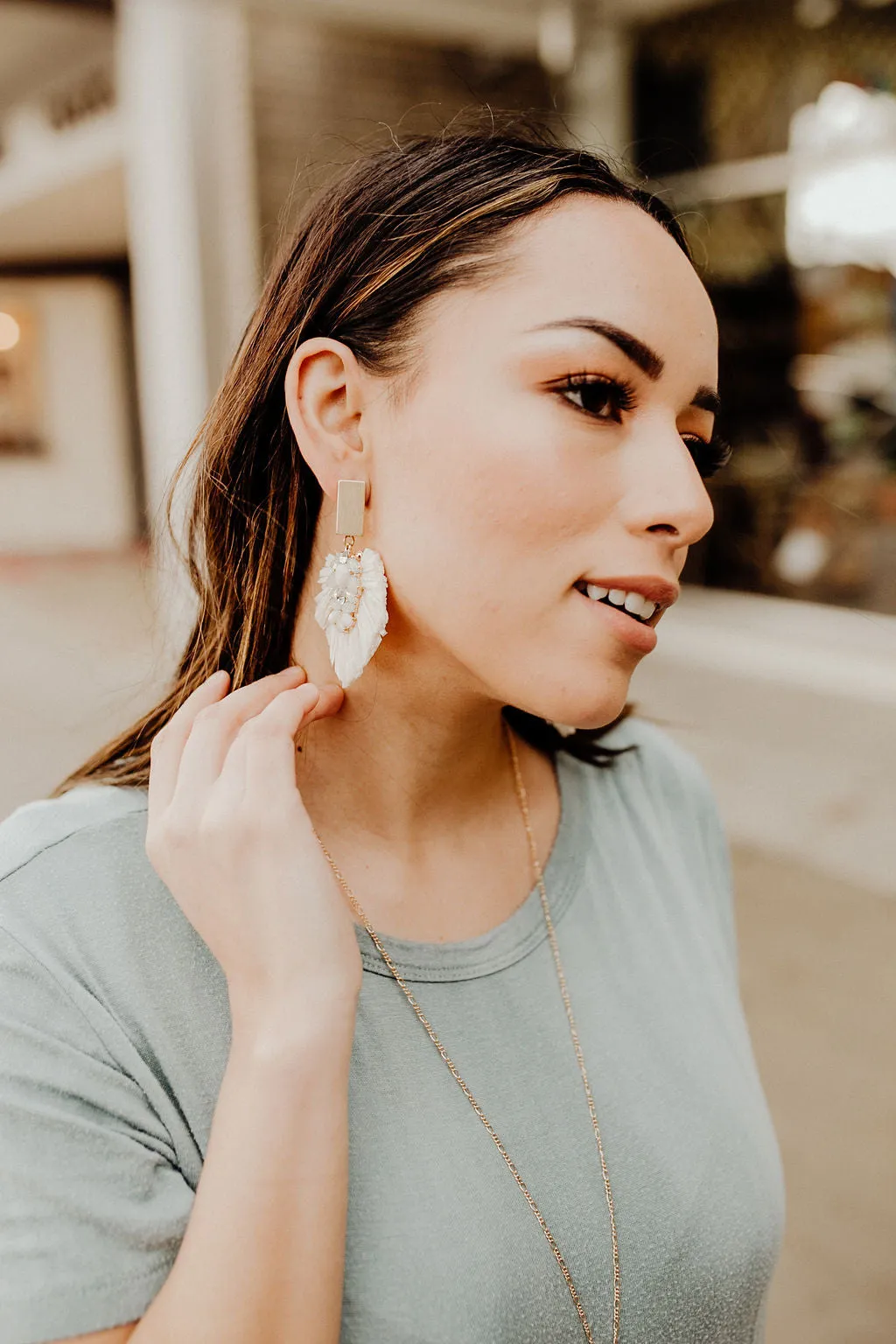 Stacia Raffia Long Crystal gemstone fan Earrings
