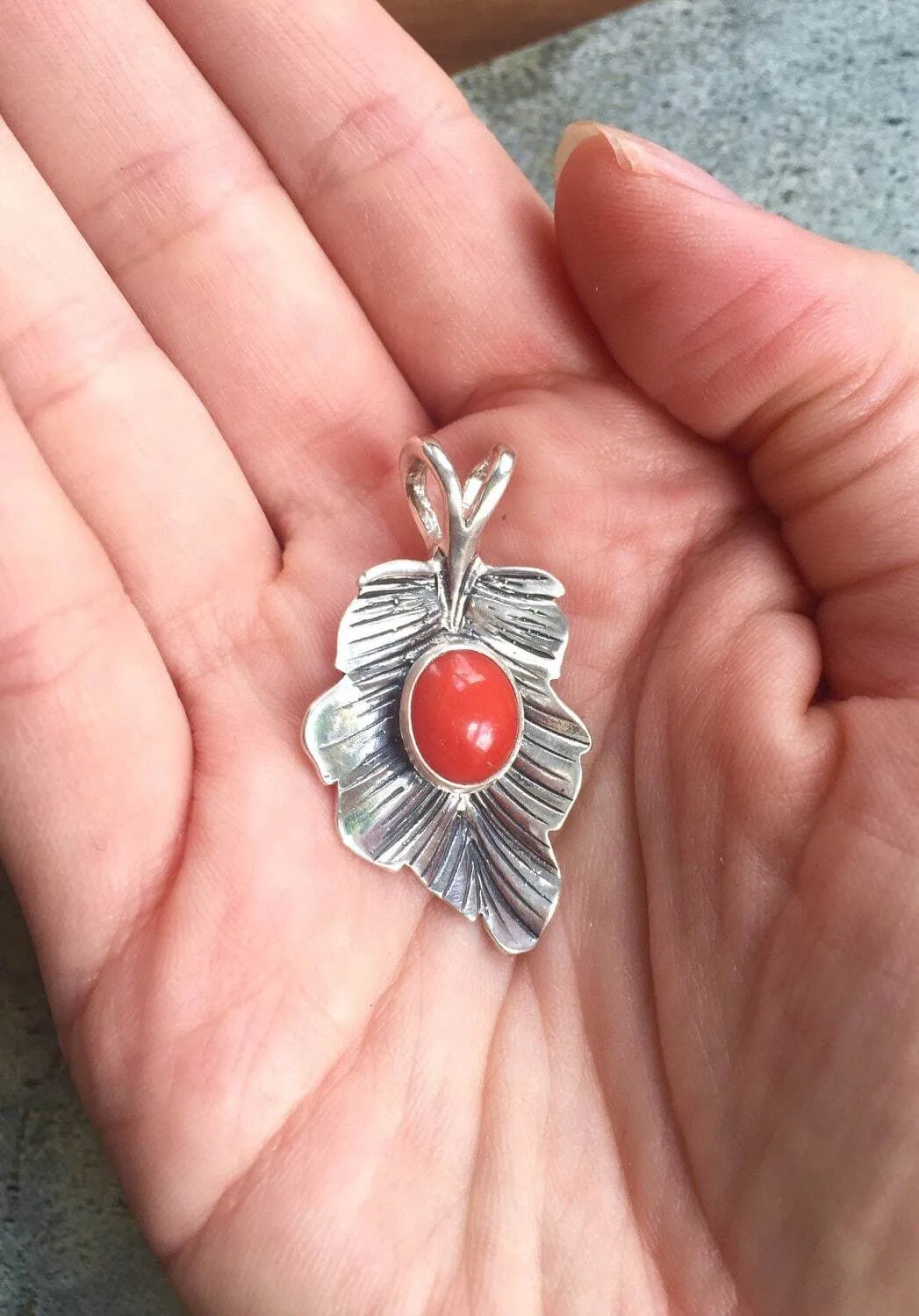 Statement Leaf Pendant - Coral Leaf Pendant - Natural Coral Necklace
