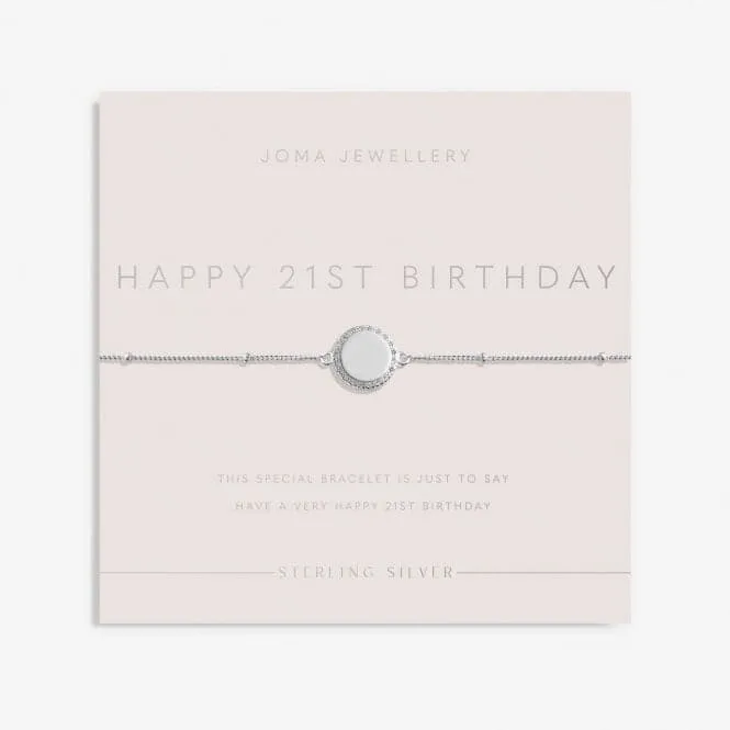 Sterling Silver 21St Birthday Disc Pave 16cm   3cm Bracelet JJS0010