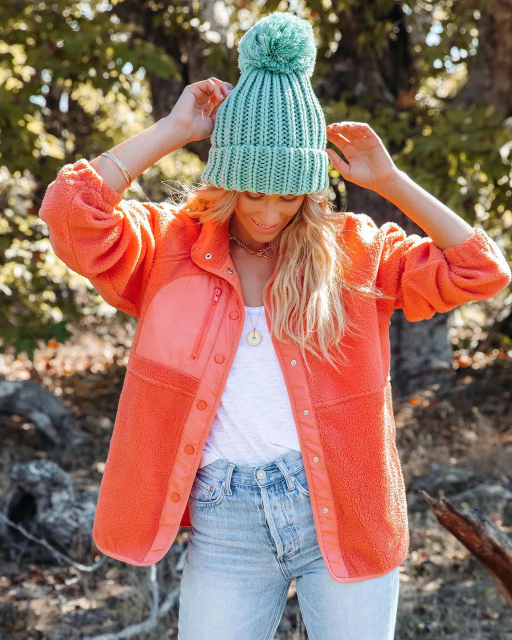 TastyHottie - Cabin Pocketed Fleece Jacket - Coral