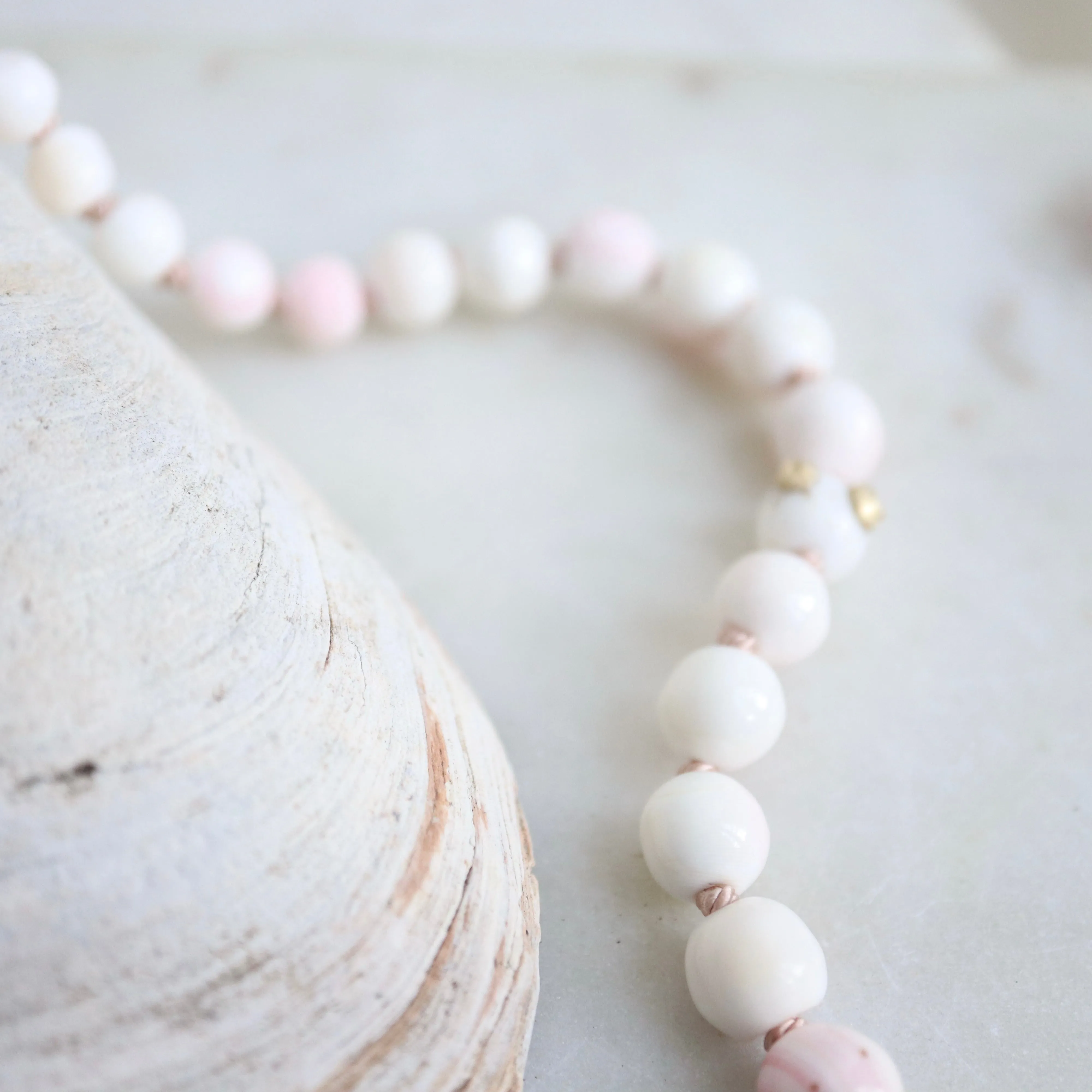 Vintage Angel Skin Coral Ruthie B. Necklace with Barnacles