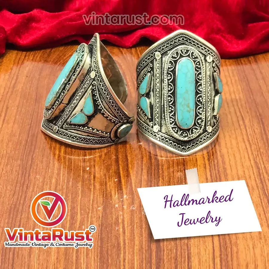 Vintage Boho Turquoise Tribal Handcuff Bracelet