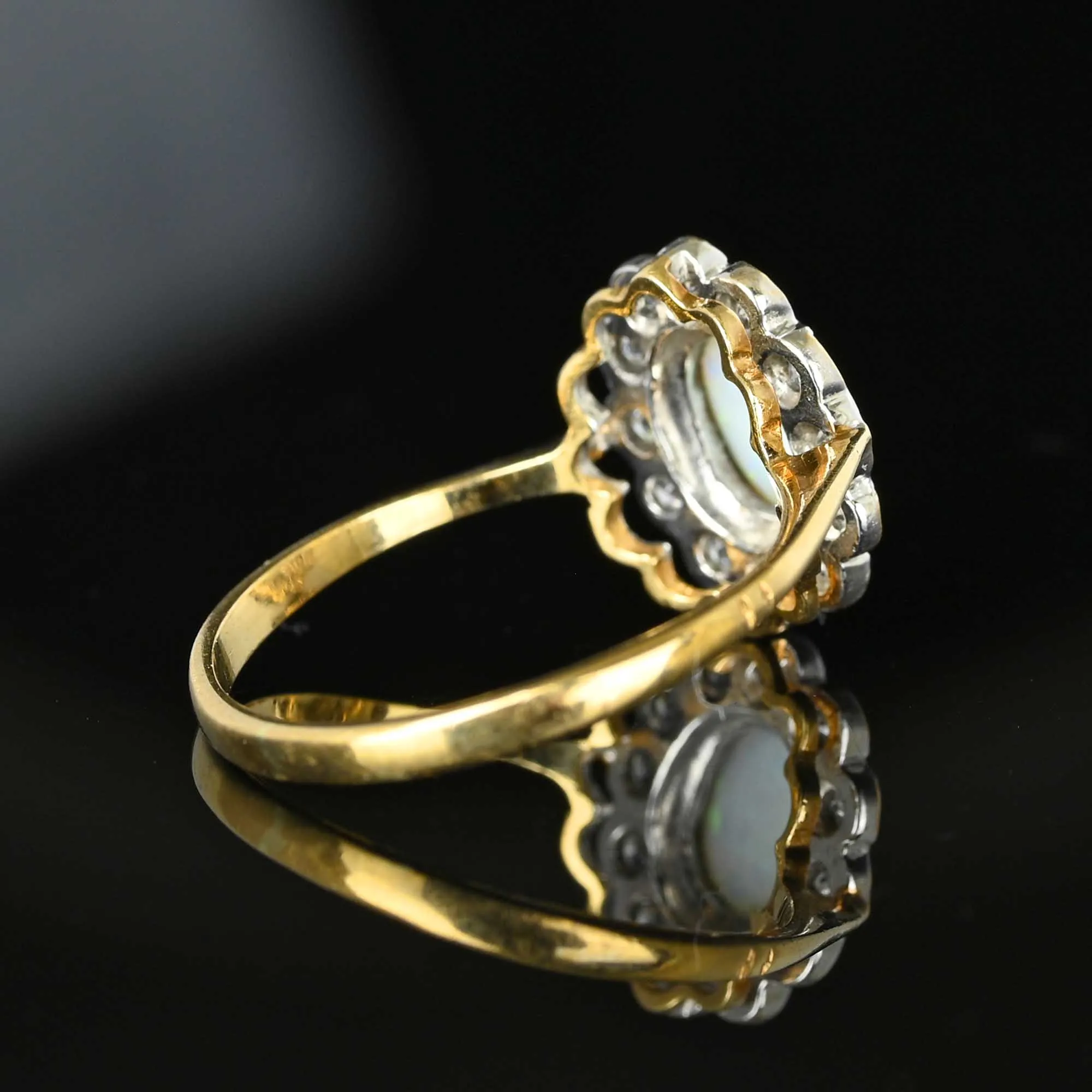 Vintage Diamond Halo Cluster Opal Ring in Gold