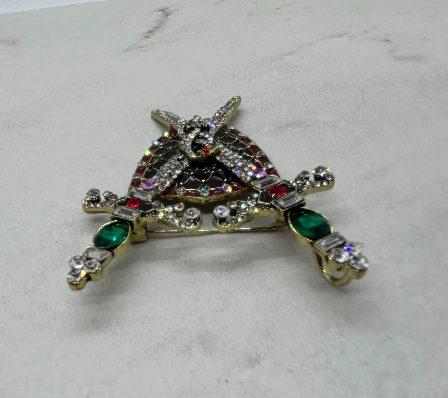 Vintage Rhinestone and Enamel Sword and Snake Brooch