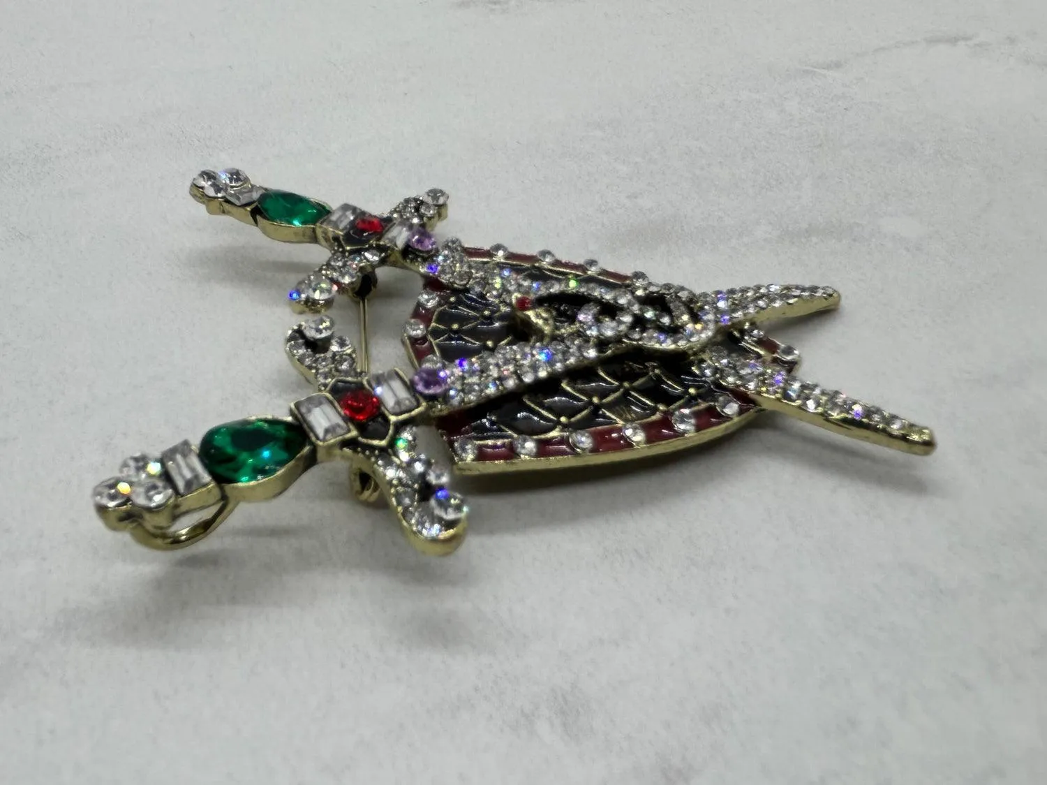 Vintage Rhinestone and Enamel Sword and Snake Brooch