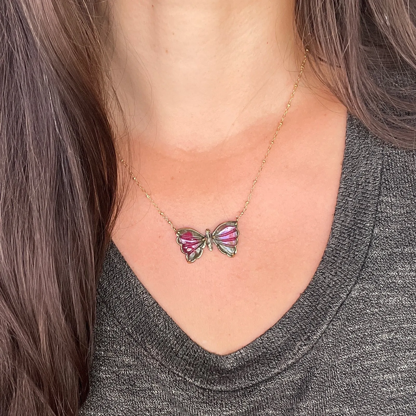 Watermelon Tourmaline Butterfly Pendant
