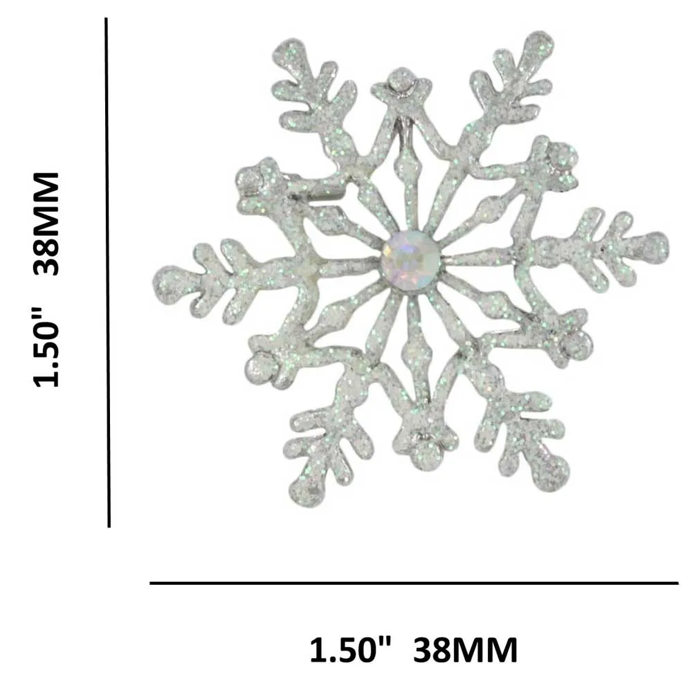 White Glitter Snowflake with Crystal Brooch Pin - XP631